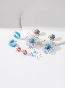 5 cặp Bông tai trang trí hoa màu ngẫu nhiên - Nhiều màu - Xem 2