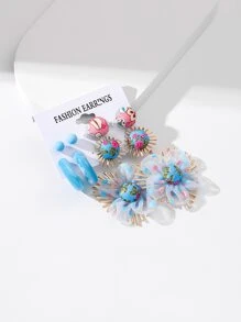 5 cặp Bông tai trang trí hoa màu ngẫu nhiên - Nhiều màu - Xem 3