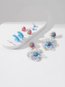5 cặp Bông tai trang trí hoa màu ngẫu nhiên - Nhiều màu - Xem 4