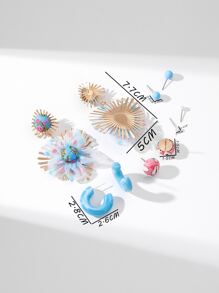 5 cặp Bông tai trang trí hoa màu ngẫu nhiên - Nhiều màu - Xem 5