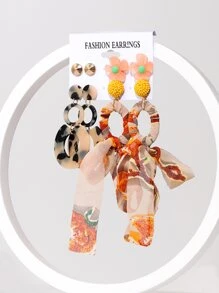 4對隨機色花朵裝飾耳環 - 彩色 - 查看 1