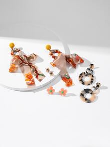 4對隨機色花朵裝飾耳環 - 彩色 - 查看 2