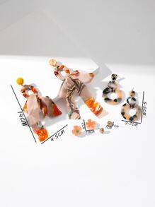 4對隨機色花朵裝飾耳環 - 彩色 - 查看 3