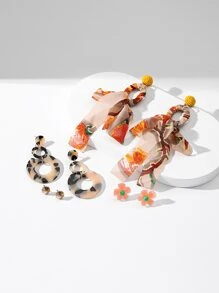 4對隨機色花朵裝飾耳環 - 彩色 - 查看 4