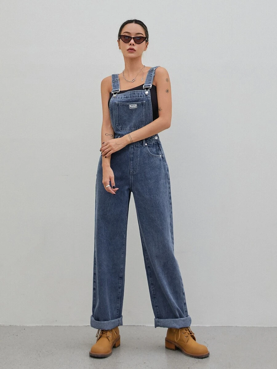 DAZY Patch Detail Denim Overalls Without Cami Top
