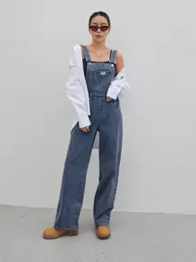 DAZY Patch Detail Denim Overalls Without Cami Top