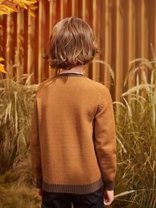 SHEIN Boys Cable Knit Contrast Trim Raglan Sleeve Jumper - Brown - View 5