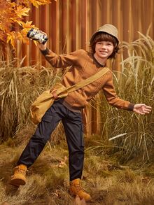 SHEIN Boys Cable Knit Contrast Trim Raglan Sleeve Jumper - Brown - View 6