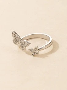 Rhinestone Butterfly Design Ring - Silver - View 4