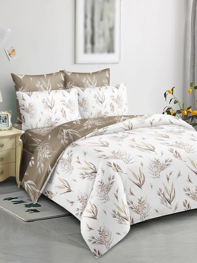 3pcs/Set Floral Leaf Pattern Duvet Cover Set(1 Duvet Cover & 2 Pillowcase)Soft And Skin-Friendly Duvet Cover Bedding Set For Home, All Season Bed Sheets Set