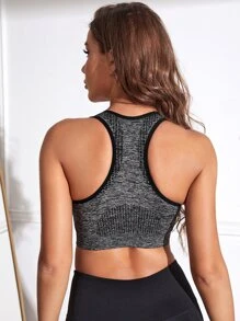 Easithlete Zip Up Contrast Binding Racer Back Sports Up Bra