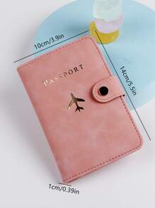 gessy Metallic Airplane & Letter Graphic Passport Case Passport Holder Passport Wallet School Supplies School Stuff For School For Student Vacation Accessories For Holiday Season For Vacation Passport Pouch For Flight For Back To School For Men And Women Travel Essentials Travel Accessories Back To School - Pink - View 3