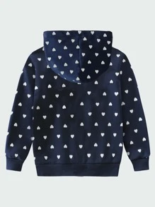 小女童愛心圖案拉鏈開襟連帽夾克 - 藏蓝色 - 查看 2