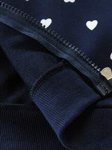 小女童愛心圖案拉鏈開襟連帽夾克 - 藏蓝色 - 查看 3