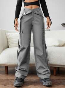 SHEIN ICON Gorpcore Flap Pocket Cargo Trousers - Grey - View 3
