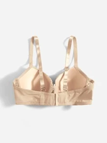 Plus Eyelash Lace Panel Push Up Bra - Khaki - View 2