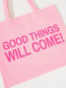 Bolsa de compras con estampado de slogan - Rosa - Ver 3