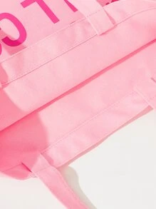 Bolsa de compras con estampado de slogan - Rosa - Ver 5