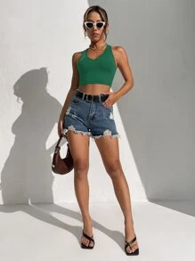 SHEIN EZwear 工字背心上衣 - 墨綠色 - 查看 5