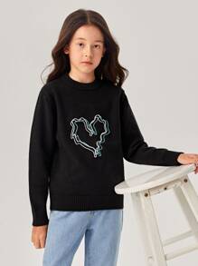 Girls Heart Embroidery Jumper - Black - View 1