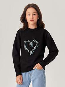 Girls Heart Embroidery Jumper - Black - View 3
