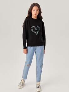 Girls Heart Embroidery Jumper - Black - View 4