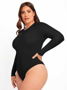 SHEIN Essnce Plus Solid Slim Fit Tee Bodysuit, For Winter