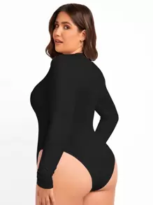 SHEIN Essnce Plus Solid Slim Fit Tee Bodysuit, For Winter