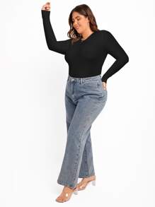 SHEIN Essnce Plus Solid Slim Fit Tee Bodysuit, For Winter