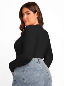 SHEIN Essnce Plus Solid Slim Fit Tee Bodysuit, For Winter