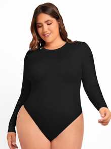 SHEIN Essnce Plus Solid Slim Fit Tee Bodysuit, For Winter