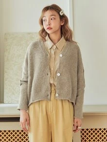 DAZY Single Breasted Batwing Sleeve Cardigan - Khaki - View 6