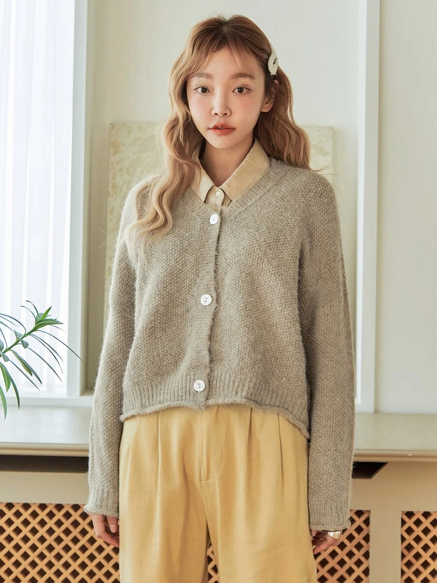 DAZY Single Breasted Batwing Sleeve Cardigan - Khaki - View 1