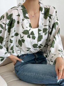 DAZY 印花蝙蝠袖无吊带长袖女式衬衫 - 白色 - 查看 1