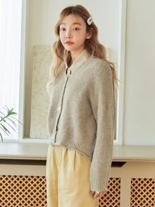 DAZY Single Breasted Batwing Sleeve Cardigan - Khaki - View 4