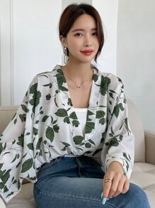 DAZY 印花蝙蝠袖无吊带长袖女式衬衫 - 白色 - 查看 5