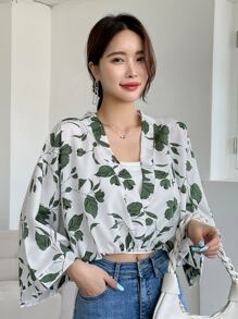 DAZY 印花蝙蝠袖无吊带长袖女式衬衫 - 白色 - 查看 7