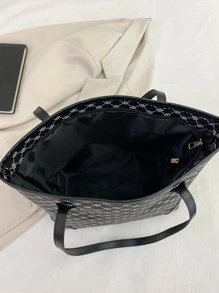 女士大容量手提包，大学生通勤包，单肩包 - 黑與白 - 查看 7