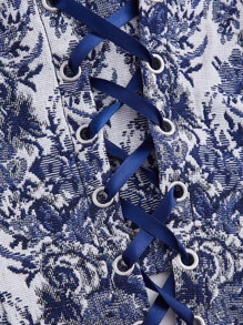 SHEIN MOD Floral Print Grommet Lace Up Tank Top - Blue and White - View 3