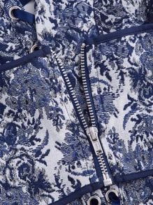 SHEIN MOD Floral Print Grommet Lace Up Tank Top - Blue and White - View 4