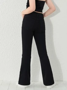 SHEIN Explorewe Tween Girl New Casual Fashionable Flared Jeans, Washed Denim, All-Match Style - Black - View 2