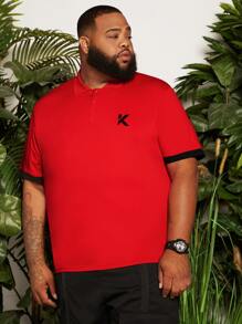 Manfinity Men Plus Contrast Trim Polo Shirt - Red - View 4