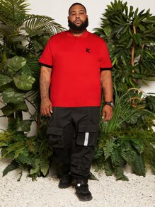 Manfinity Men Plus Contrast Trim Polo Shirt - Red - View 6