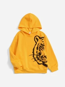 SHEIN Tween Boy Tiger Print Sweatshirt - Yellow - View 3