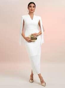 Modelyn Fringe Trim Split Hem Bodycon Dress - White - View 2