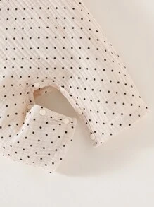 SHEIN Baby Girl Newborn Baby Polka Dot Ruffle Trim Jumpsuit & Hair Band - Apricot - View 3