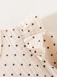 SHEIN Baby Girl Newborn Baby Polka Dot Ruffle Trim Jumpsuit & Hair Band - Apricot - View 5