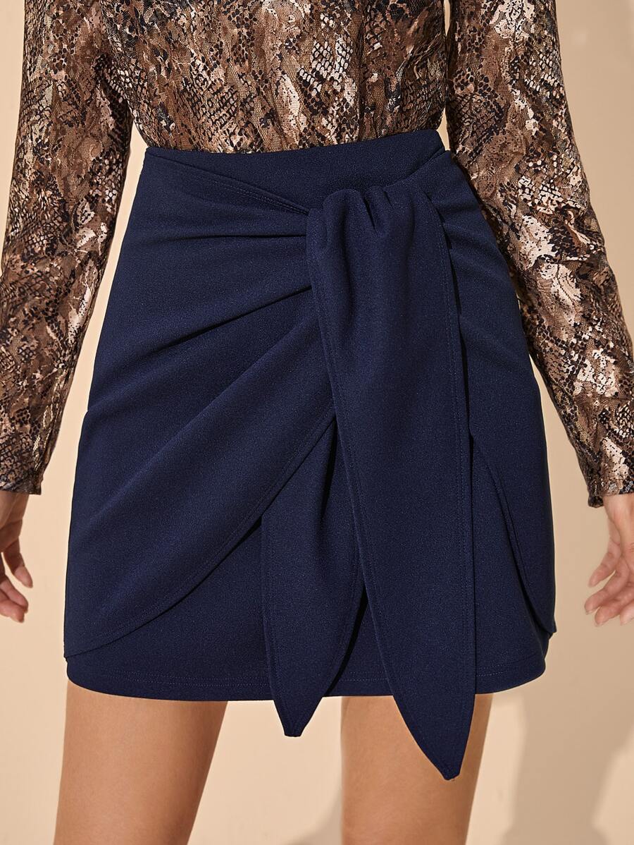 SHEIN Privé Falda con cordón delantero unicolor - Azul Marino - Ver 1