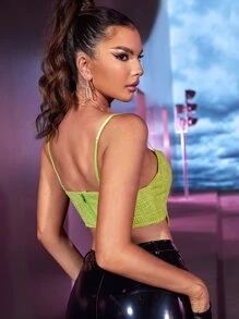 SHEIN BAE Asymmetrical Hem Zipper Back Cami Top - Lime Green - View 6