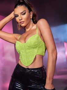 SHEIN BAE Asymmetrical Hem Zipper Back Cami Top - Lime Green - View 7